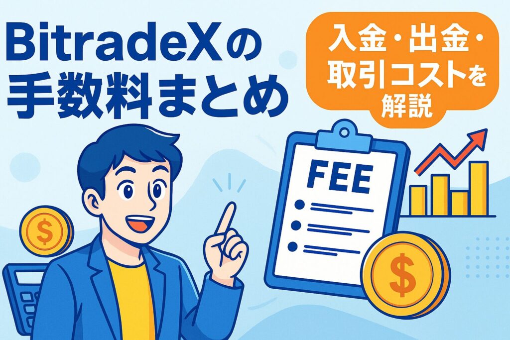 BitradeXの入出金手数料とパラメーターをまとめた記事のトップ画像。