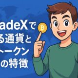 BitradeXで取扱可能な仮想通貨の一覧と特徴を解説する記事のトップ画像。