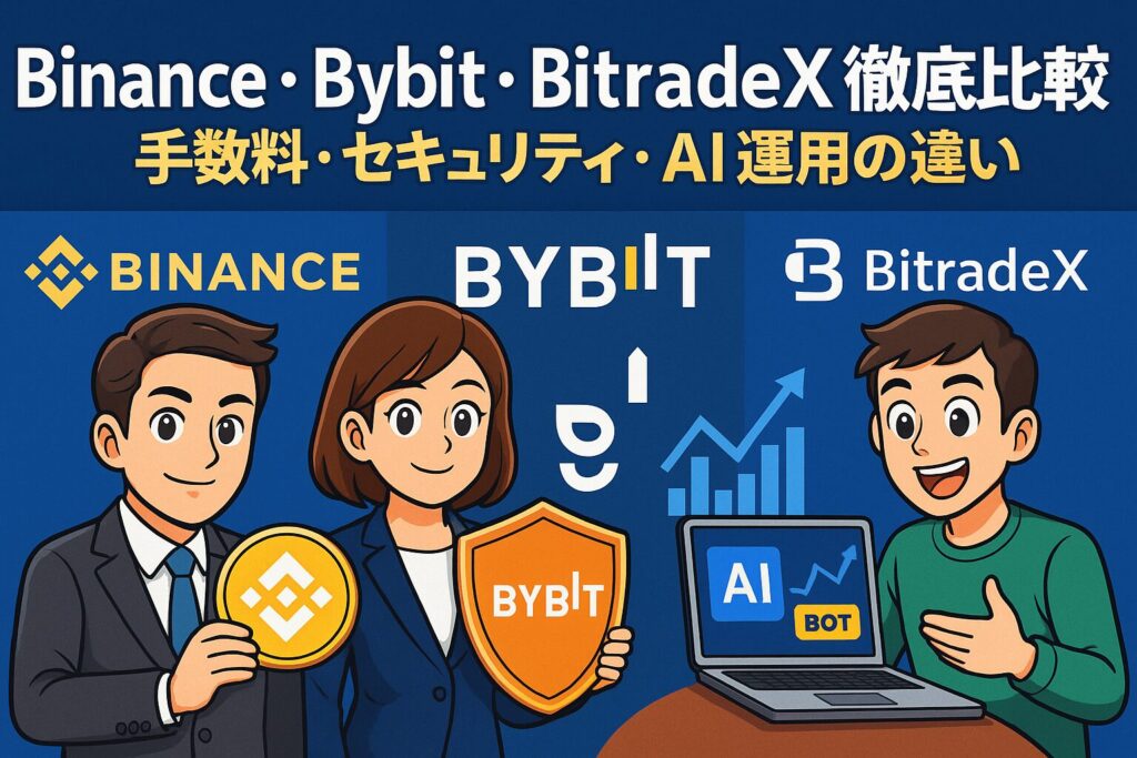 BitradeX・Binance・Bybitの手数料やAI運用、セキュリティを比較した2025年最新記事