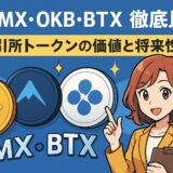 BNB・MX・OKB・BTXを比較して、価値と将来性を分析した画像。
