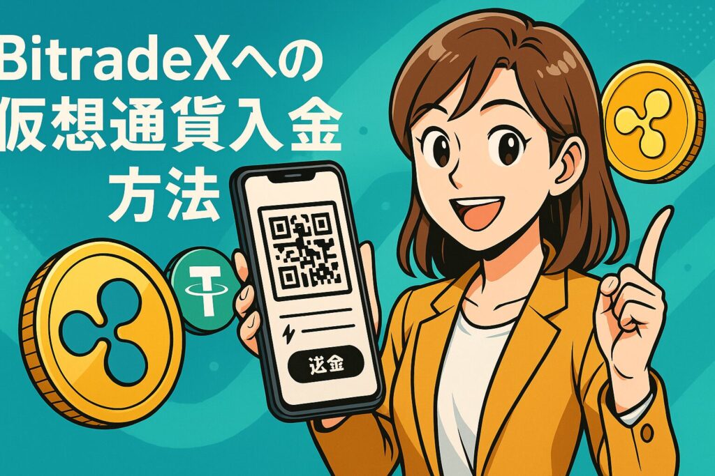 BitradeXでUSDTやXRPを入金する方法を解説する初心者向けガイドのトップ画像。