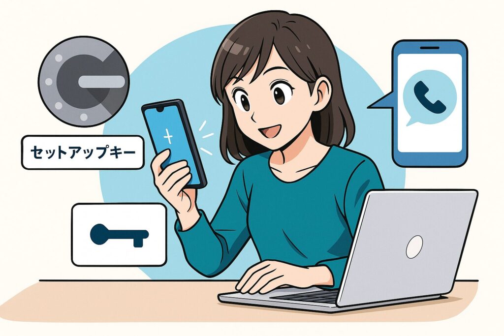 BitradeXでGoogle Authenticatorと電話番号認証を設定する手順を解説するトップビュー画像。