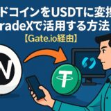 ワールドコインをUSDTに変換する手順を説明するトップビュー画像。