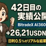 BitradeX AI360D 42日目の実績公開+26.21USDN達成 日利0.5%
